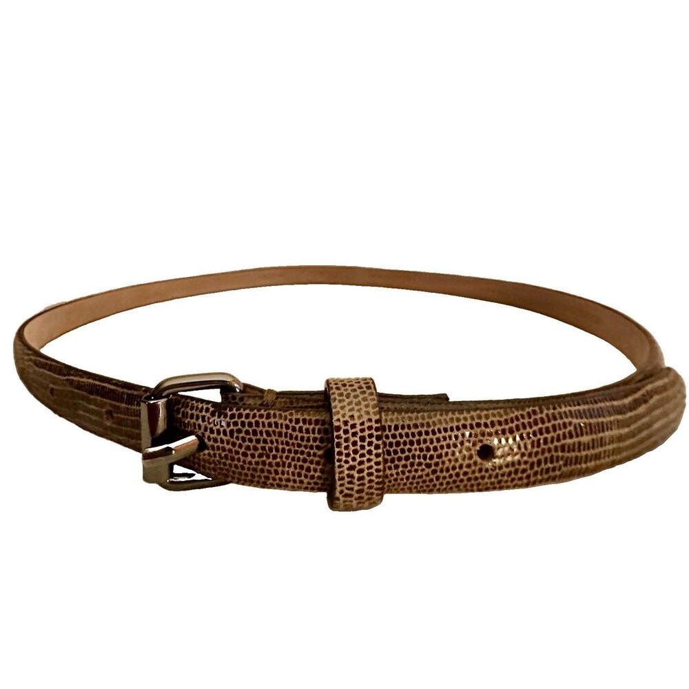 VTG Ann Taylor Leather Belt Croc Embossed Skinny Metallic Roller Buckle S 182290